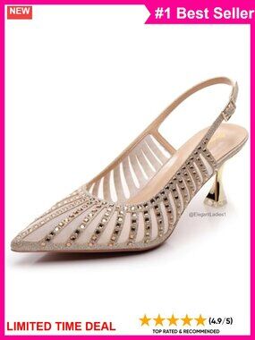 Slingback Kitten Heel Pump Pointed Toe Rhinestone Dress Shoe